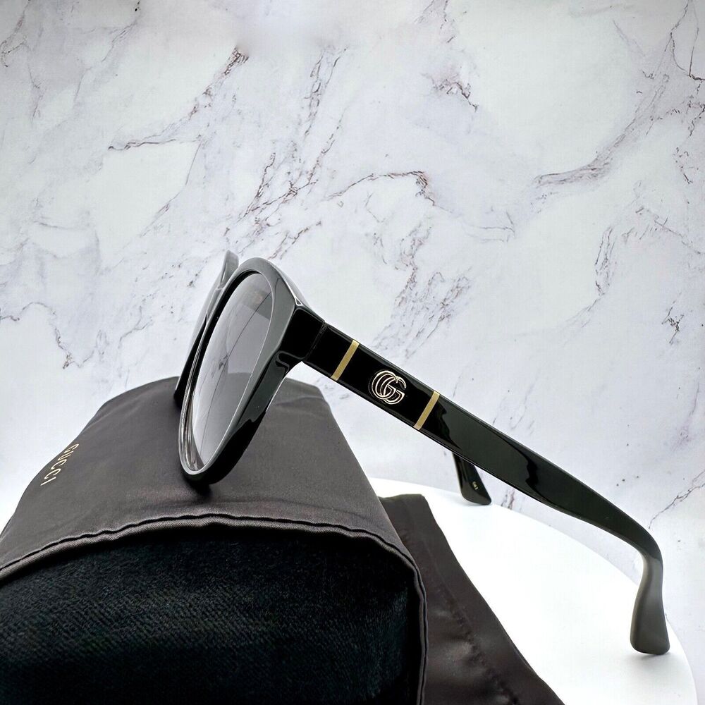 New Gucci Sunglasses Black Acetate Round Gold Metal GG Logo Italy Authentic - Picture 15 of 16